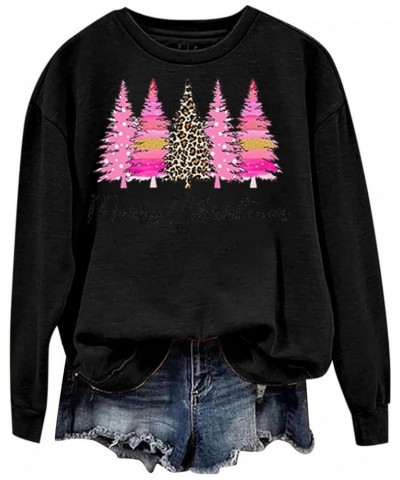 Womens Christmas Tree Graphic Sweatshirt Crewneck Pullover Shirts Funny Merry Sweater Clothing 2023 J06-black $8.66 Activewear