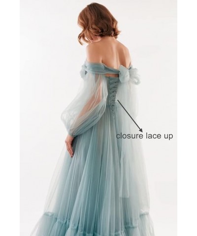 Off Shoulder Tulle Prom Dresses Puffy Sleeve Long Sweetheart A-Line Formal Evening Party Gowns Watermelon $38.22 Dresses