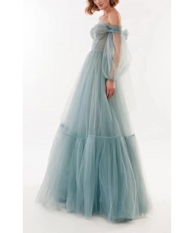 Off Shoulder Tulle Prom Dresses Puffy Sleeve Long Sweetheart A-Line Formal Evening Party Gowns Watermelon $38.22 Dresses