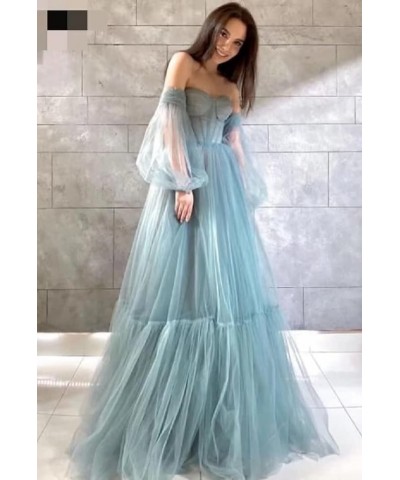 Off Shoulder Tulle Prom Dresses Puffy Sleeve Long Sweetheart A-Line Formal Evening Party Gowns Watermelon $38.22 Dresses