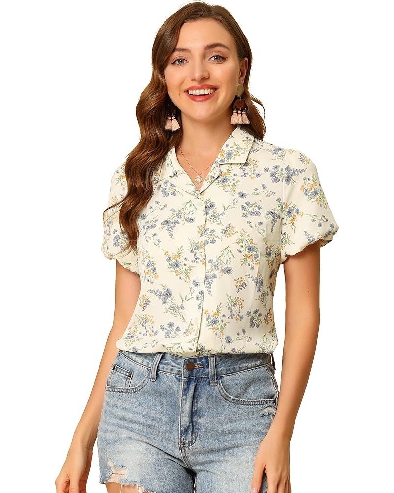 Floral Shirt for Women's Notched Lapel 2023 Summer Casual Button Up Tops Beige $13.15 Blouses