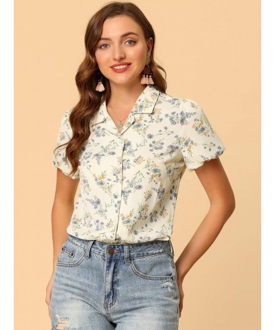 Floral Shirt for Women's Notched Lapel 2023 Summer Casual Button Up Tops Beige $13.15 Blouses