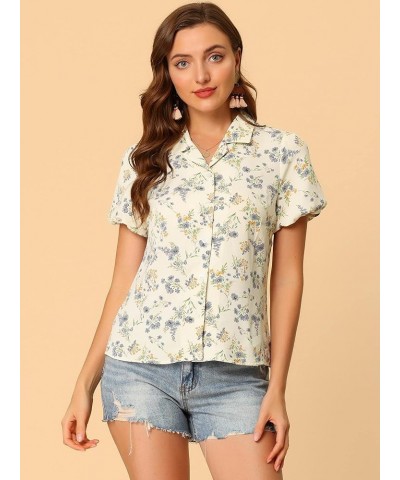 Floral Shirt for Women's Notched Lapel 2023 Summer Casual Button Up Tops Beige $13.15 Blouses