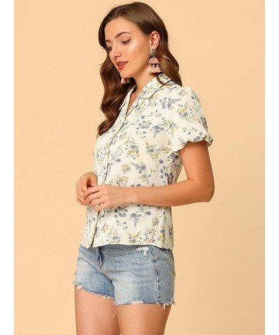 Floral Shirt for Women's Notched Lapel 2023 Summer Casual Button Up Tops Beige $13.15 Blouses