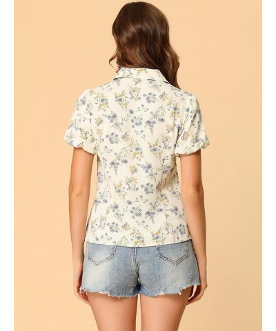 Floral Shirt for Women's Notched Lapel 2023 Summer Casual Button Up Tops Beige $13.15 Blouses