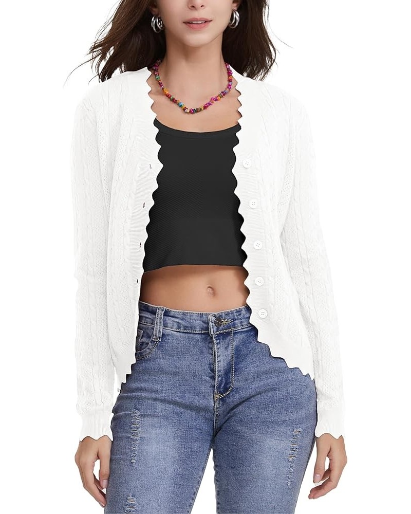 Women's Lace V Neck Hollow-Out Crochet Button Down Knit Slim Cropped Cardigan White $20.89 Sweaters