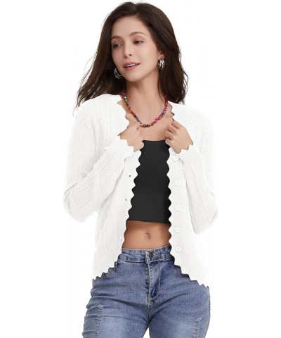 Women's Lace V Neck Hollow-Out Crochet Button Down Knit Slim Cropped Cardigan White $20.89 Sweaters