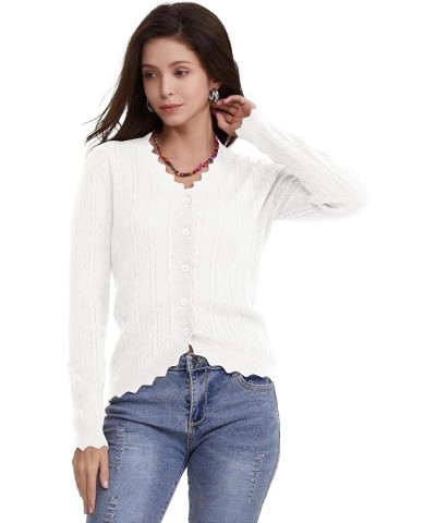 Women's Lace V Neck Hollow-Out Crochet Button Down Knit Slim Cropped Cardigan White $20.89 Sweaters