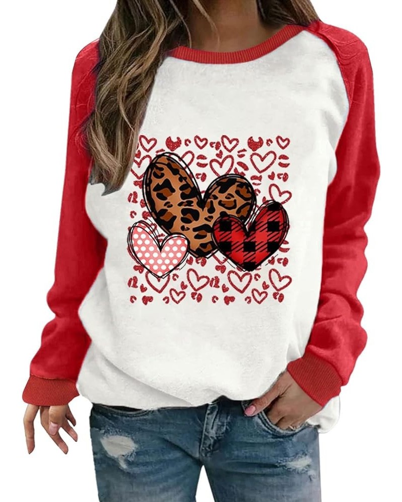 Womens Valentine's Day Sweatshirt Leopard Plaid Heart Graphic Pullover Long Sleeve Crewneck Casual Tunic Tops Raglan T Shirt ...