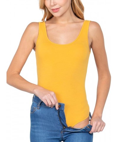 Women's Scoop Neck Sleeveless Stretch Cotton Bodysuit Tank Top 2pk-black/Mustard $10.17 Lingerie