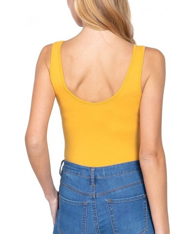 Women's Scoop Neck Sleeveless Stretch Cotton Bodysuit Tank Top 2pk-black/Mustard $10.17 Lingerie