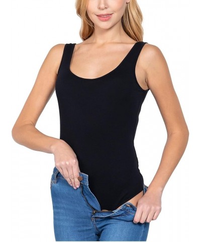 Women's Scoop Neck Sleeveless Stretch Cotton Bodysuit Tank Top 2pk-black/Mustard $10.17 Lingerie