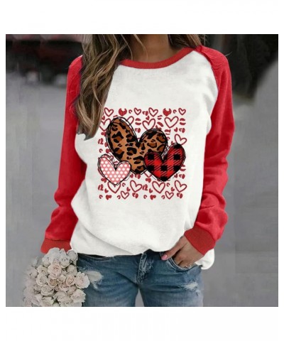 Womens Valentine's Day Sweatshirt Leopard Plaid Heart Graphic Pullover Long Sleeve Crewneck Casual Tunic Tops Raglan T Shirt ...