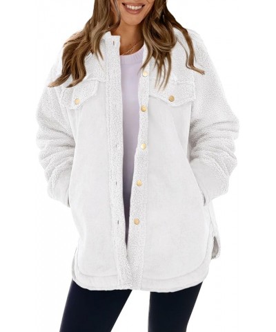 Women's Fall Winter Button Down Shirts Sherpa Jacket Warm Suede Patchwork Long Sleeve Faux Fur Shacket Outwear White $23.39 B...