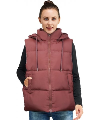 Women'S Puffer Vest With Pockets Thicken Zip Up Removable Hooded Sleeveless Winter Stand Collar Warm Gilet Brown $19.20 Vests