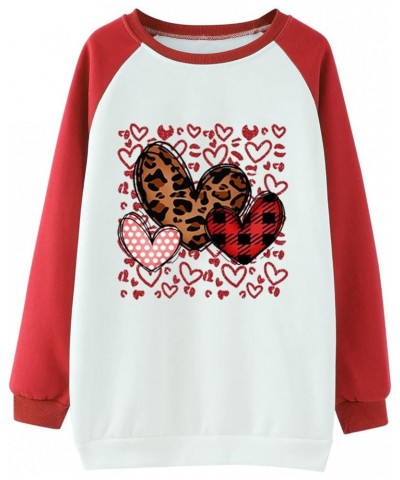 Womens Valentine's Day Sweatshirt Leopard Plaid Heart Graphic Pullover Long Sleeve Crewneck Casual Tunic Tops Raglan T Shirt ...