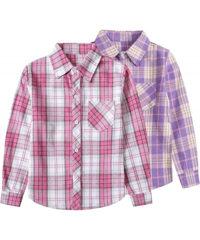 Girls & Women's Long Sleeve Casual Button Down Shirts, 3 Months - Adult 2XL Youth 2pcs Cold Pink-purple Beige $7.94 Blouses