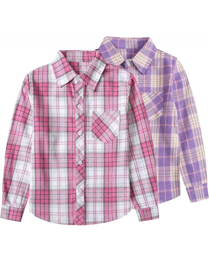 Girls & Women's Long Sleeve Casual Button Down Shirts, 3 Months - Adult 2XL Youth 2pcs Cold Pink-purple Beige $7.94 Blouses