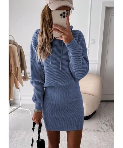 Women's Winter Rib Knit Pullover Sweater 2024 Fashion Fall Dresses Long Sleeve Hooded Bodycon Dress Grey Blue $11.99 Sweaters