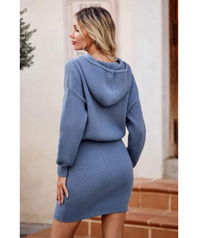 Women's Winter Rib Knit Pullover Sweater 2024 Fashion Fall Dresses Long Sleeve Hooded Bodycon Dress Grey Blue $11.99 Sweaters