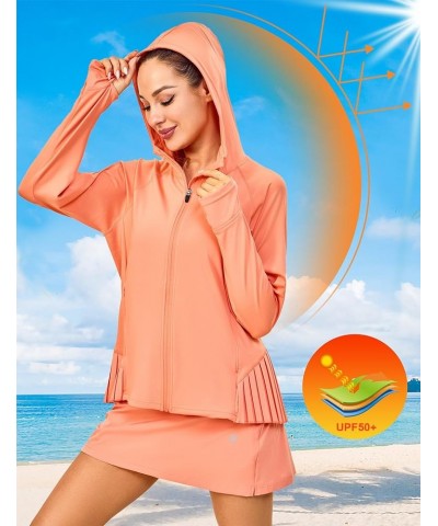 Women's Golf Hoodie Jacket with Pleated Tennis Skirt Hem Full Zip Sun Protection Running Athletic Jackets Cantaloupe $22.00 J...