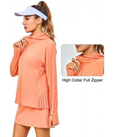 Women's Golf Hoodie Jacket with Pleated Tennis Skirt Hem Full Zip Sun Protection Running Athletic Jackets Cantaloupe $22.00 J...