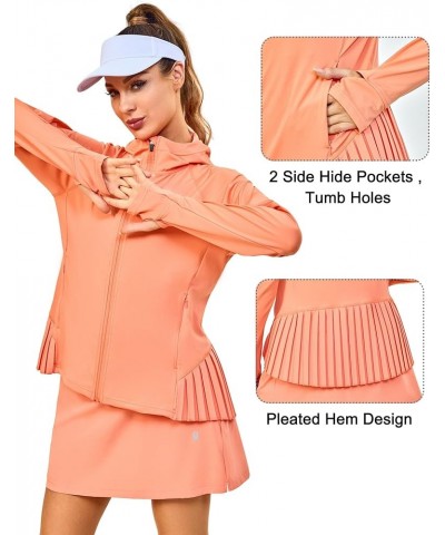 Women's Golf Hoodie Jacket with Pleated Tennis Skirt Hem Full Zip Sun Protection Running Athletic Jackets Cantaloupe $22.00 J...