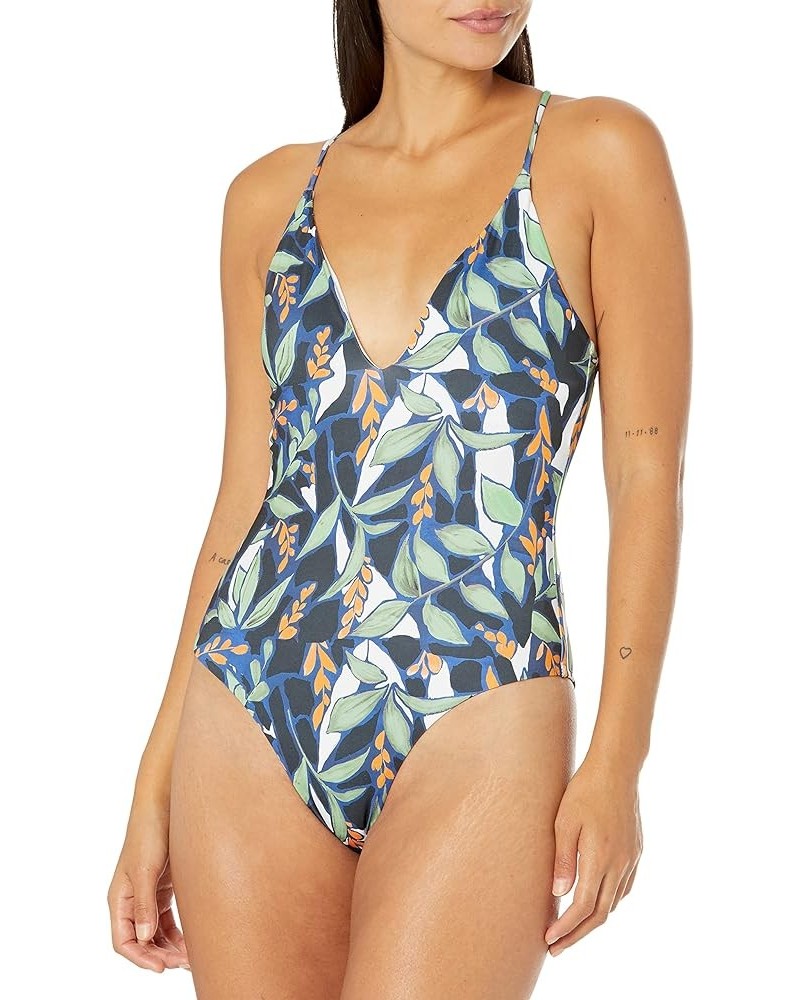 Women's Standard All Over Floral Deep V Full Piece Swimsuit Green Floral $34.53 Swimsuits