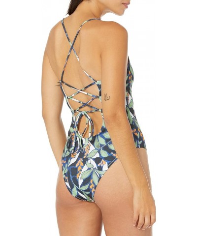 Women's Standard All Over Floral Deep V Full Piece Swimsuit Green Floral $34.53 Swimsuits