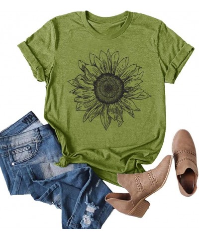 Sunflower Graphic Shirt for Women Cute Flower Short Sleeve Ladies Tee Tops Teen Girls Casual T Shirt Olive Green2 $13.19 T-Sh...