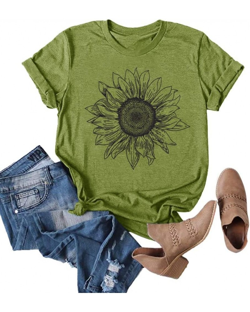 Sunflower Graphic Shirt for Women Cute Flower Short Sleeve Ladies Tee Tops Teen Girls Casual T Shirt Olive Green2 $13.19 T-Sh...