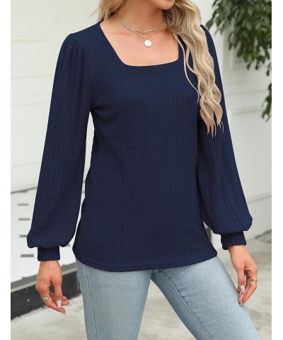 Women's Long Sleeve Tops Square Neck Lantern Sleeve Blouse Dressy Casual Tunics Loose Fit Fall Shirts 2023 Navy $12.99 Tops