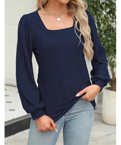 Women's Long Sleeve Tops Square Neck Lantern Sleeve Blouse Dressy Casual Tunics Loose Fit Fall Shirts 2023 Navy $12.99 Tops