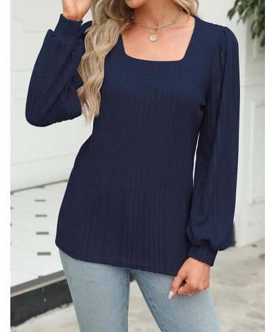 Women's Long Sleeve Tops Square Neck Lantern Sleeve Blouse Dressy Casual Tunics Loose Fit Fall Shirts 2023 Navy $12.99 Tops