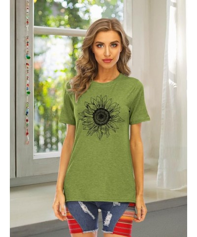 Sunflower Graphic Shirt for Women Cute Flower Short Sleeve Ladies Tee Tops Teen Girls Casual T Shirt Olive Green2 $13.19 T-Sh...