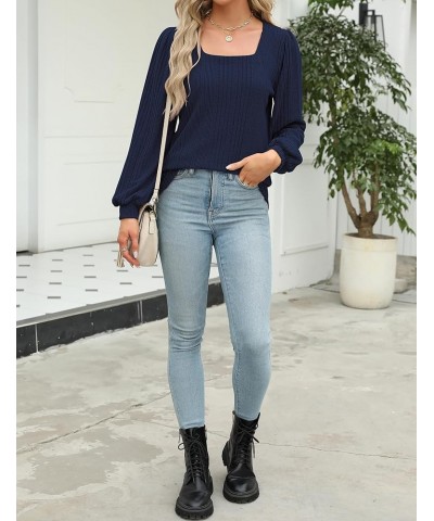 Women's Long Sleeve Tops Square Neck Lantern Sleeve Blouse Dressy Casual Tunics Loose Fit Fall Shirts 2023 Navy $12.99 Tops