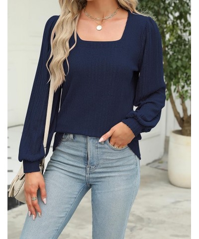 Women's Long Sleeve Tops Square Neck Lantern Sleeve Blouse Dressy Casual Tunics Loose Fit Fall Shirts 2023 Navy $12.99 Tops