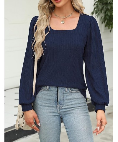 Women's Long Sleeve Tops Square Neck Lantern Sleeve Blouse Dressy Casual Tunics Loose Fit Fall Shirts 2023 Navy $12.99 Tops