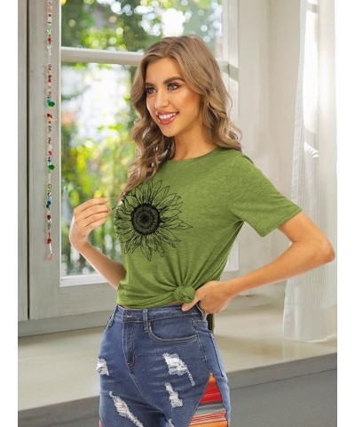 Sunflower Graphic Shirt for Women Cute Flower Short Sleeve Ladies Tee Tops Teen Girls Casual T Shirt Olive Green2 $13.19 T-Sh...