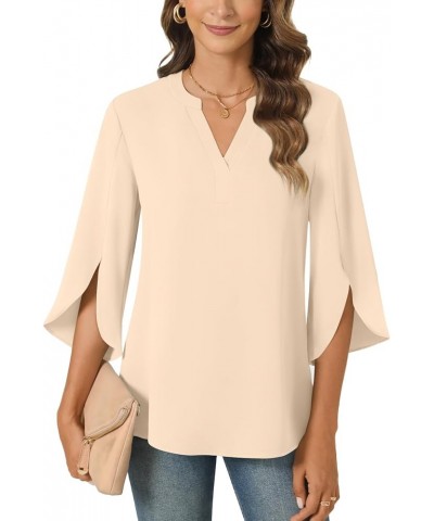 Women's Chiffon Blouses 3/4 Sleeve Summer Dressy Tunic Tops Casual Loose V Neck T-Shirts 3/4 Sleeve/Khaki $13.92 Tops