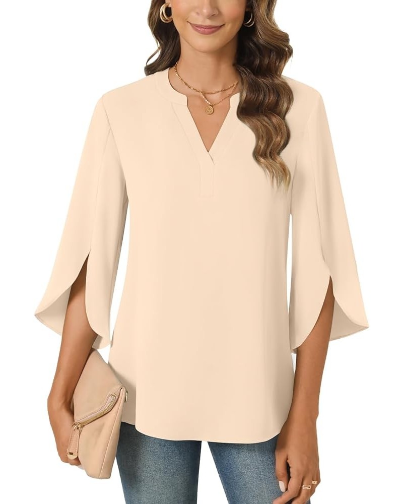 Women's Chiffon Blouses 3/4 Sleeve Summer Dressy Tunic Tops Casual Loose V Neck T-Shirts 3/4 Sleeve/Khaki $13.92 Tops