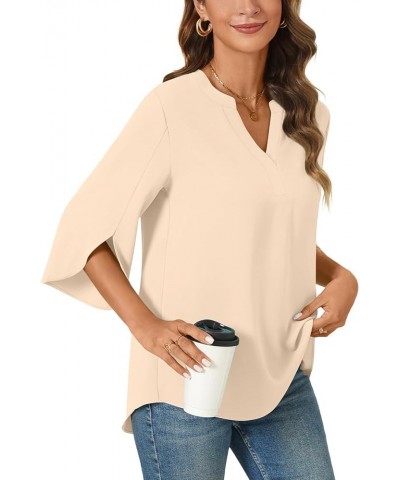 Women's Chiffon Blouses 3/4 Sleeve Summer Dressy Tunic Tops Casual Loose V Neck T-Shirts 3/4 Sleeve/Khaki $13.92 Tops