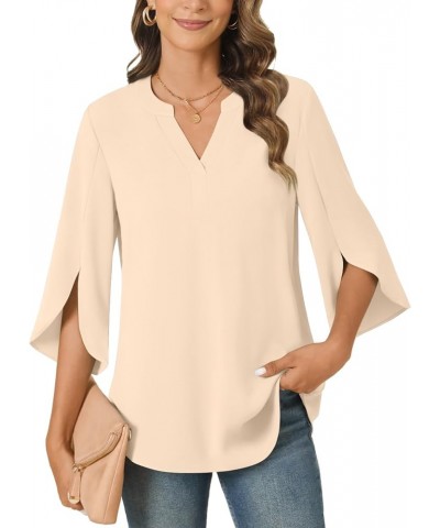 Women's Chiffon Blouses 3/4 Sleeve Summer Dressy Tunic Tops Casual Loose V Neck T-Shirts 3/4 Sleeve/Khaki $13.92 Tops