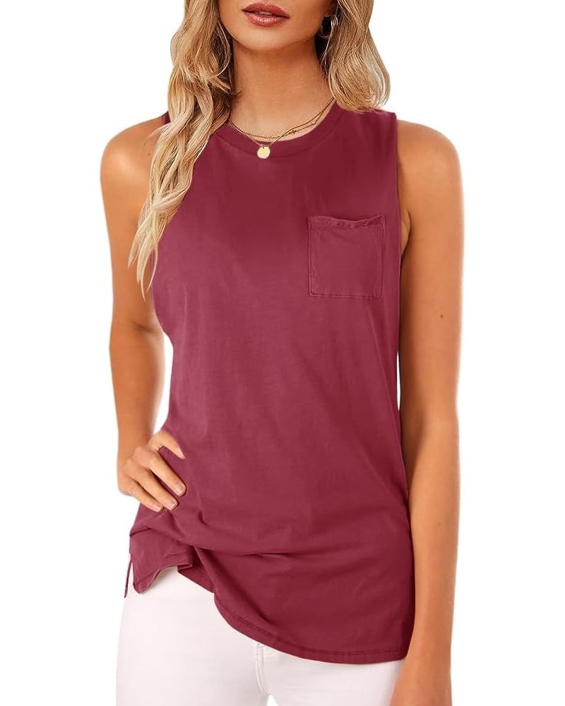 Women's High Neck Tank Top Sleeveless Blouse Plain T Shirts Pocket Cami Summer Tops A-fuchsia $10.49 Tanks