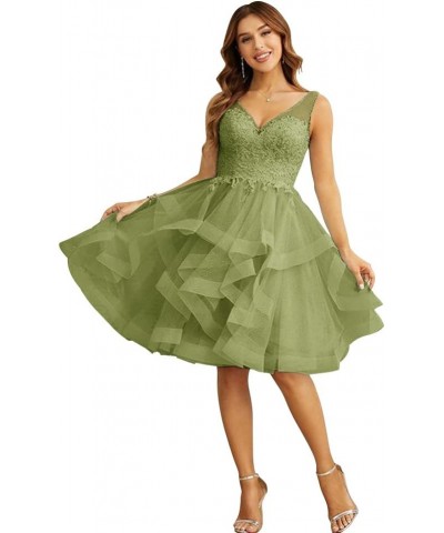 Women’s V Neck Short Homecoming Dress for Teens 2023 Organza Lace Applique Junior Formal Cocktail Party Gown Sage Green $31.4...