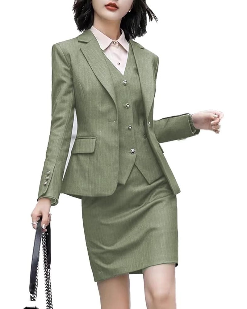 Women's Suit 3 Piece Striped Skirt Suit Petite Business Work Suit Formal Wedding Lady Tuxedo(Jacket+Vest+Skirt) Tea $38.71 Suits