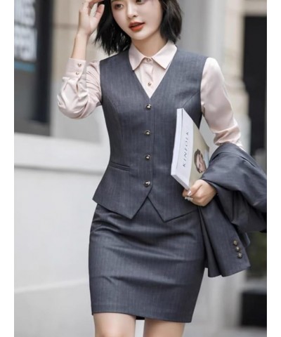 Women's Suit 3 Piece Striped Skirt Suit Petite Business Work Suit Formal Wedding Lady Tuxedo(Jacket+Vest+Skirt) Tea $38.71 Suits