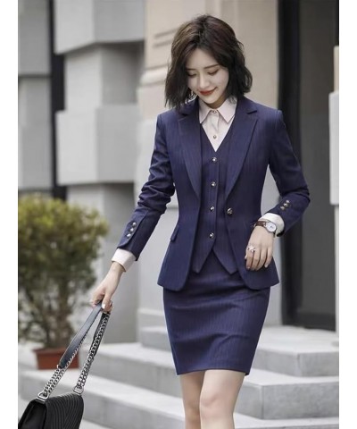 Women's Suit 3 Piece Striped Skirt Suit Petite Business Work Suit Formal Wedding Lady Tuxedo(Jacket+Vest+Skirt) Tea $38.71 Suits