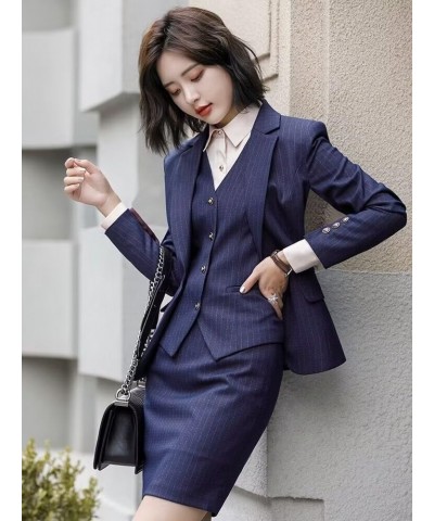 Women's Suit 3 Piece Striped Skirt Suit Petite Business Work Suit Formal Wedding Lady Tuxedo(Jacket+Vest+Skirt) Tea $38.71 Suits