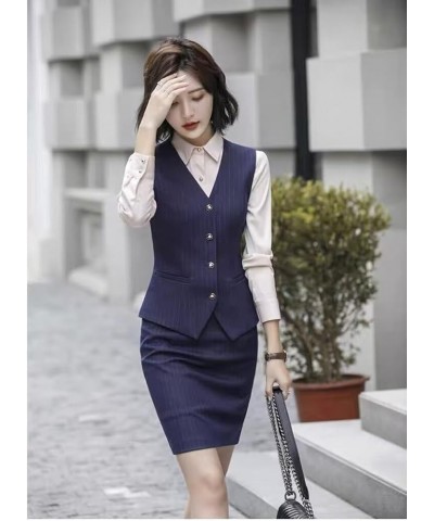 Women's Suit 3 Piece Striped Skirt Suit Petite Business Work Suit Formal Wedding Lady Tuxedo(Jacket+Vest+Skirt) Tea $38.71 Suits